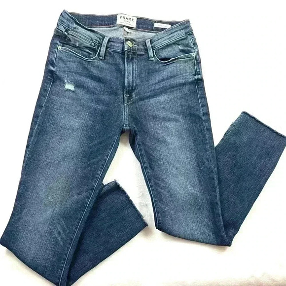 Frame Le High Straight High Waisted Distress Stretch Crop Ankle Jean Size 27 - Picture 1 of 14